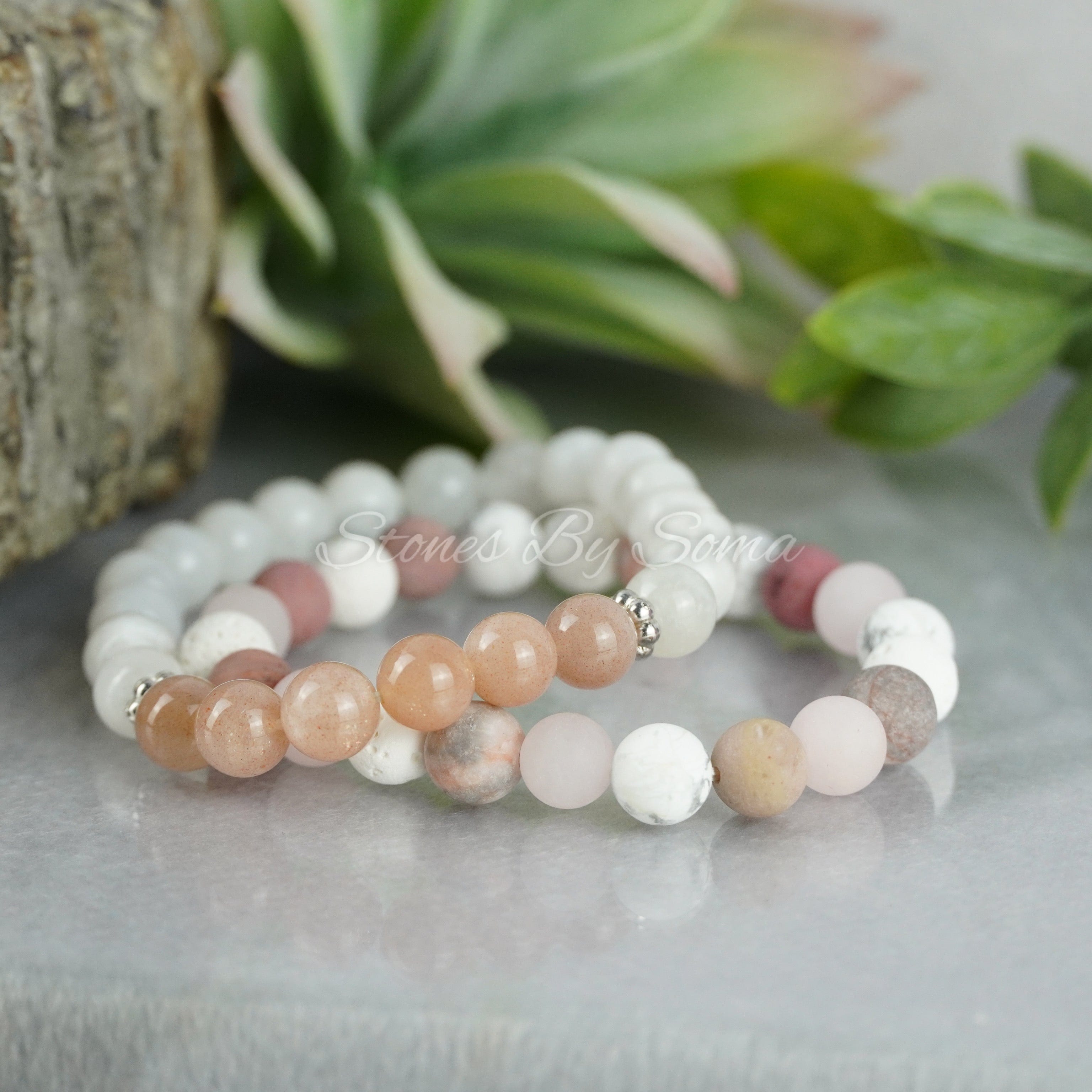 Pink Zebra Jasper, Rose Quartz buying Healing Gemstone Bracelet Stack