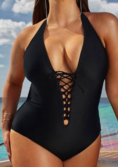 SUMMER MUSE - V-Neck Criss Cross One Piece Swimsuit