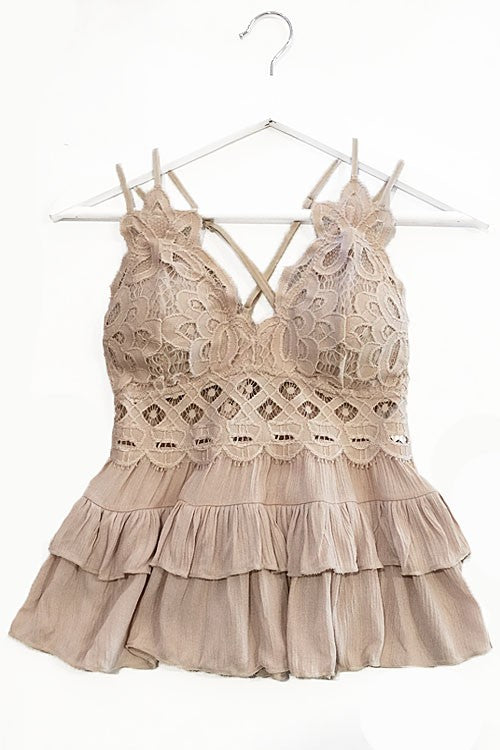 TAKING OVER - Cami Lace Ruffled Tank (Light Taupe)
