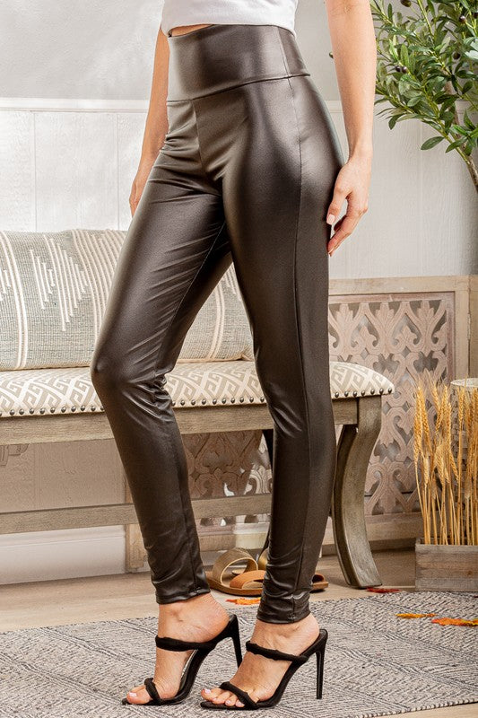 MiuKoMiYa Brown Spanx Leather Leggings For Women High Waist Skinny PU Pants  Autumn Skinny Faux Leather