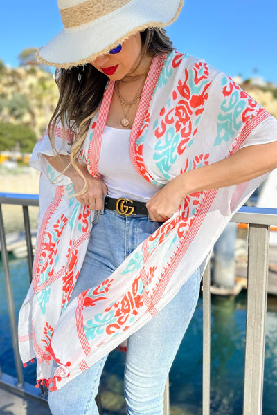 CORAL REEF - Damask Flower Printed Kimono Cardigan Cover Up