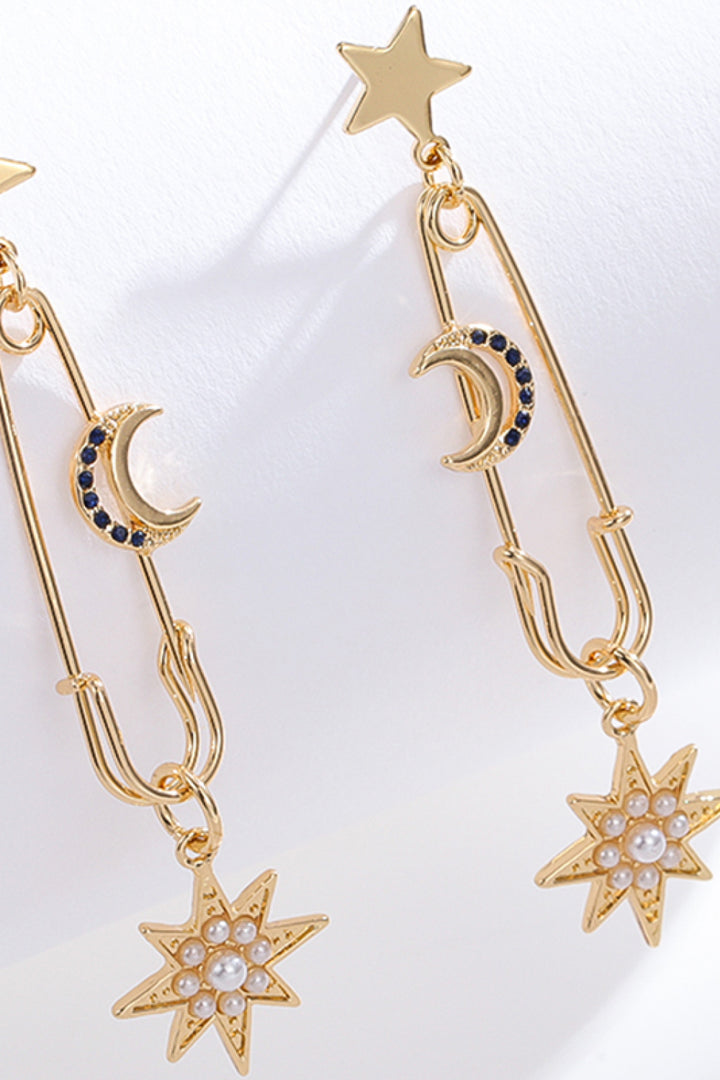 5-Pair Wholesale Inlaid Pearl Star and Moon Drop Earrings