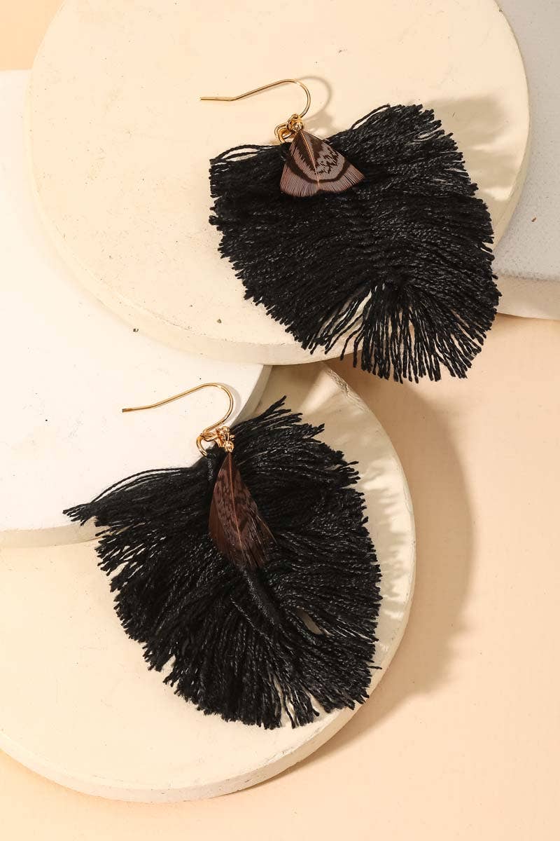 Feather Tassel Fan Drop Earrings