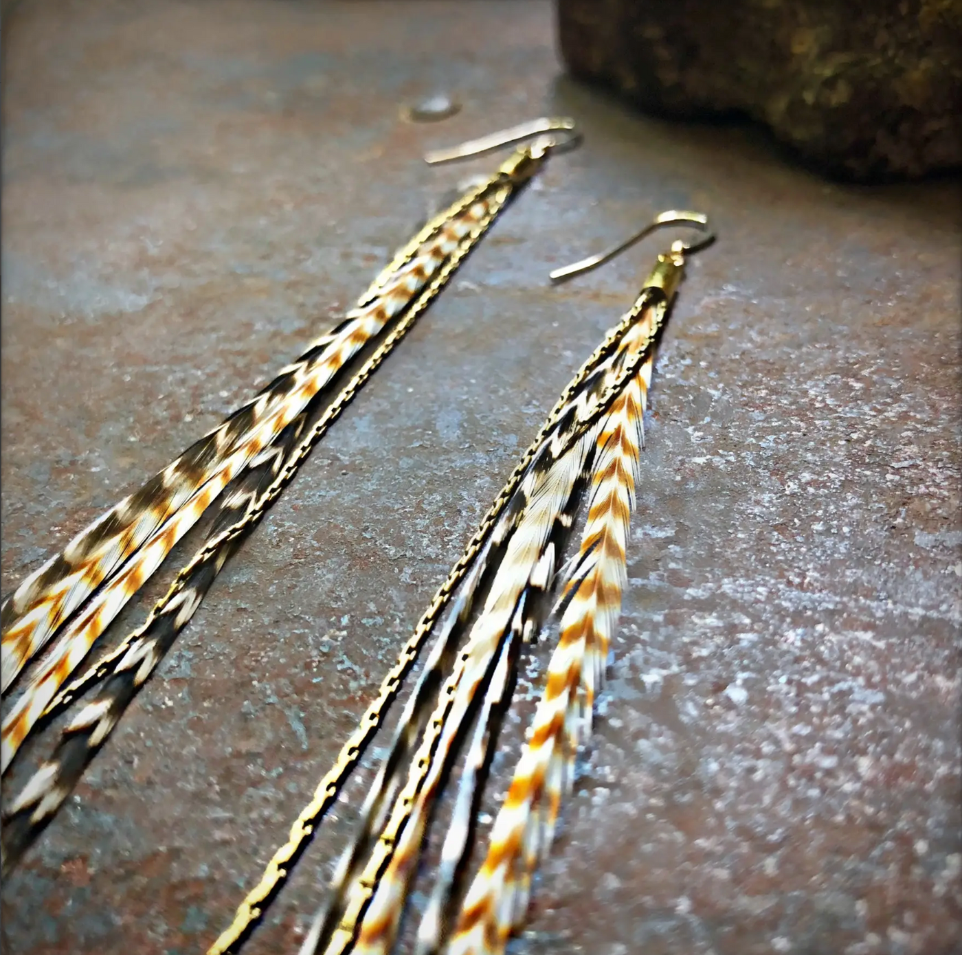 FREEBIRDS COLLECTION: Mini Feather Earrings - Grizzly/Ginger
