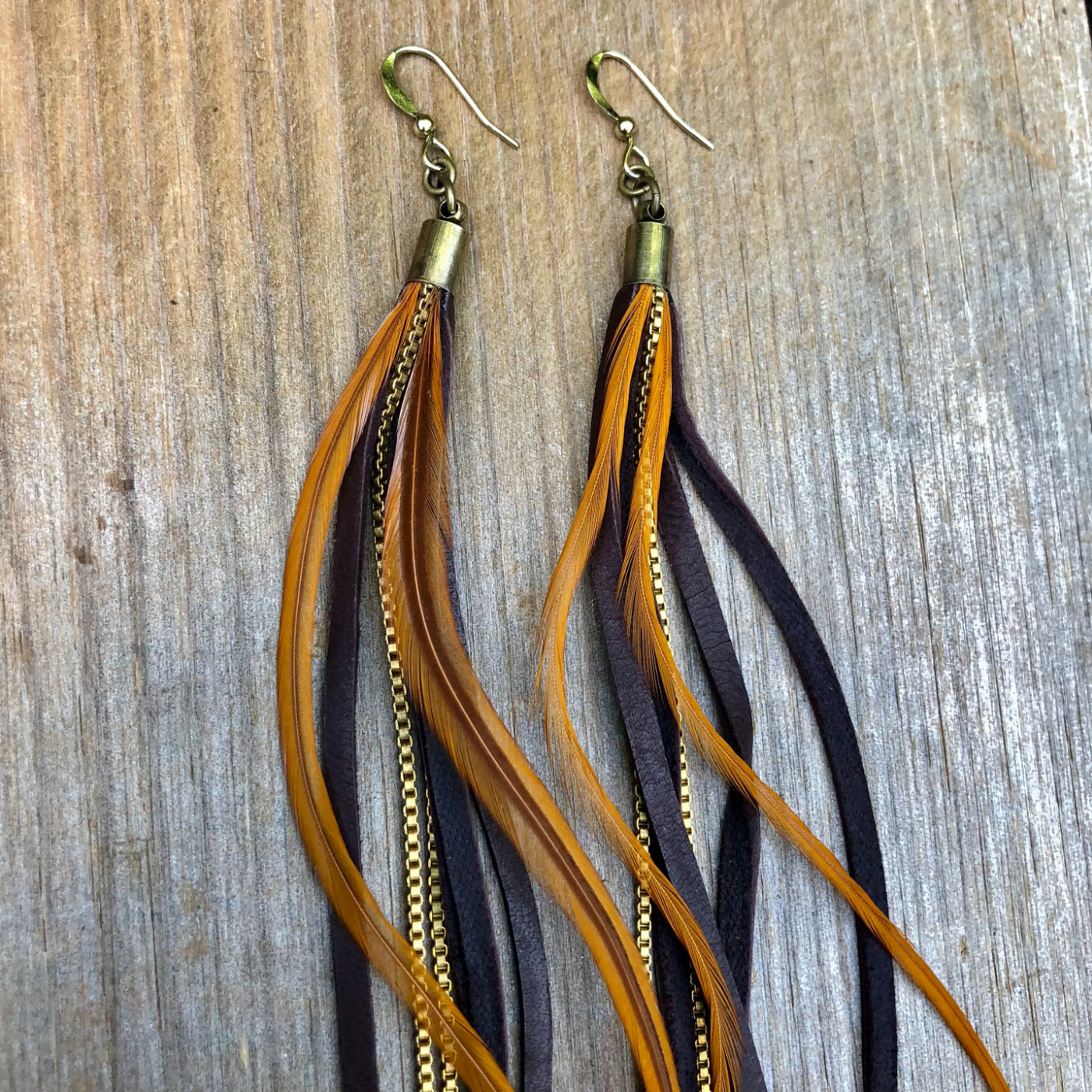 FREEBIRDS COLLECTION: Leather & Feather Long Ear - Choc/Ging