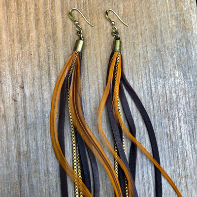 FREEBIRDS COLLECTION: Leather & Feather Long Ear - Choc/Ging