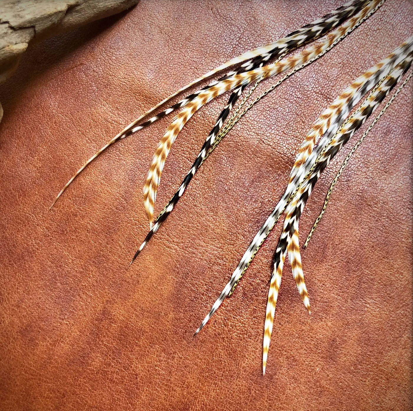 FREEBIRDS COLLECTION: Mini Feather Earrings - Grizzly/Ginger