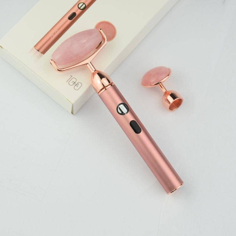 Cosmetics Skincare Device - Rose Quartz Vibrating Roller