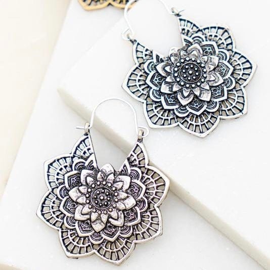 Earrings Flower Casting Etched Earrings