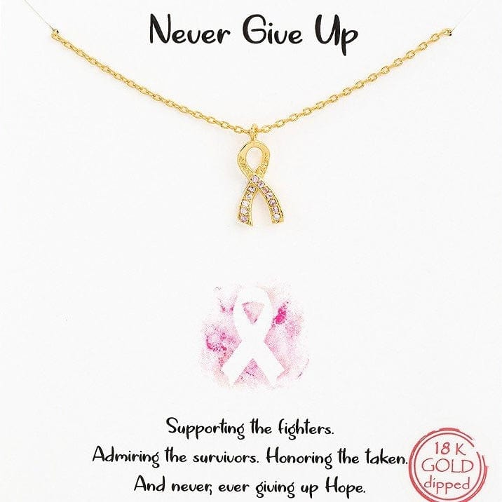 Necklace "NEVER GIVE UP" Pink Ribbon Necklace