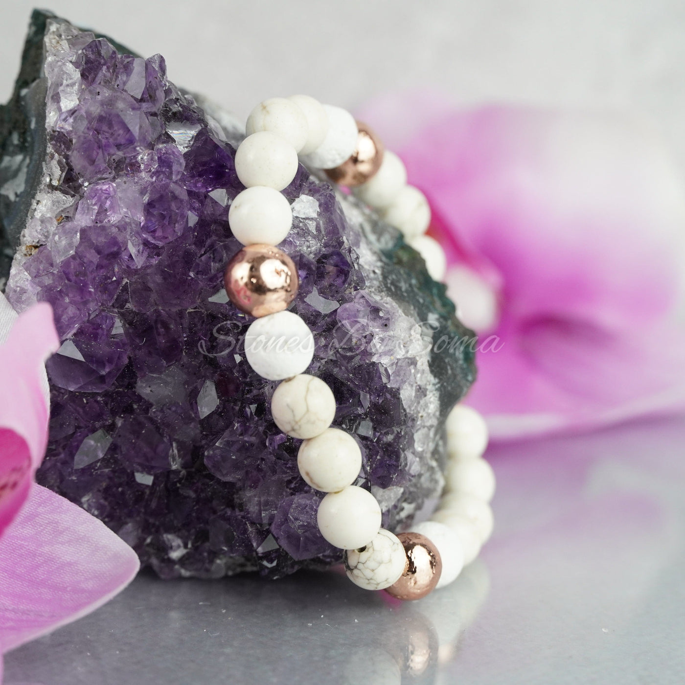 White Turquoise, Rose Gold & White Lava Bead (Anxiety & Stress Relief)