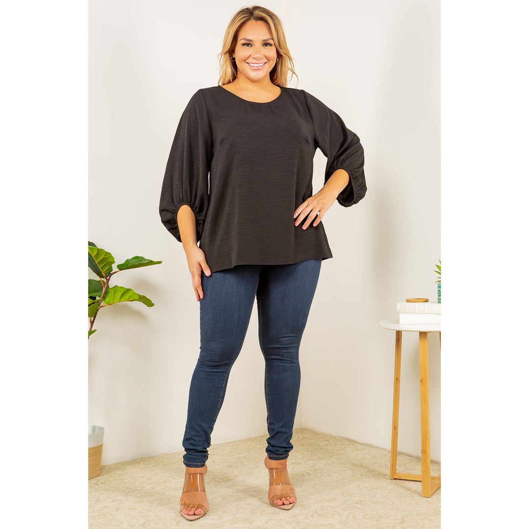 ALL FOR THIS - Jacquard Leopard Balloon Sleeve Blouse (Curvy)
