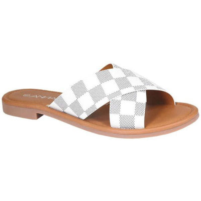 Shoes Brooke Checkered Criss Cross Strap Sandals (WHITE)